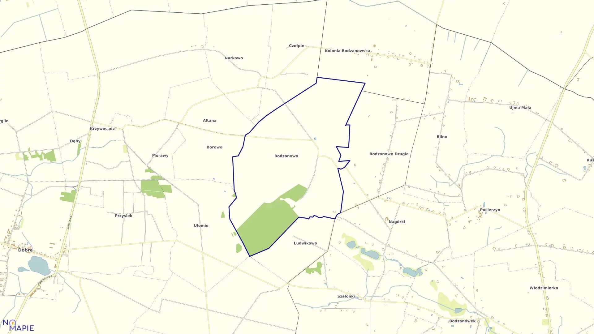 Mapa obrębu BODZANOWO w gminie Dobre