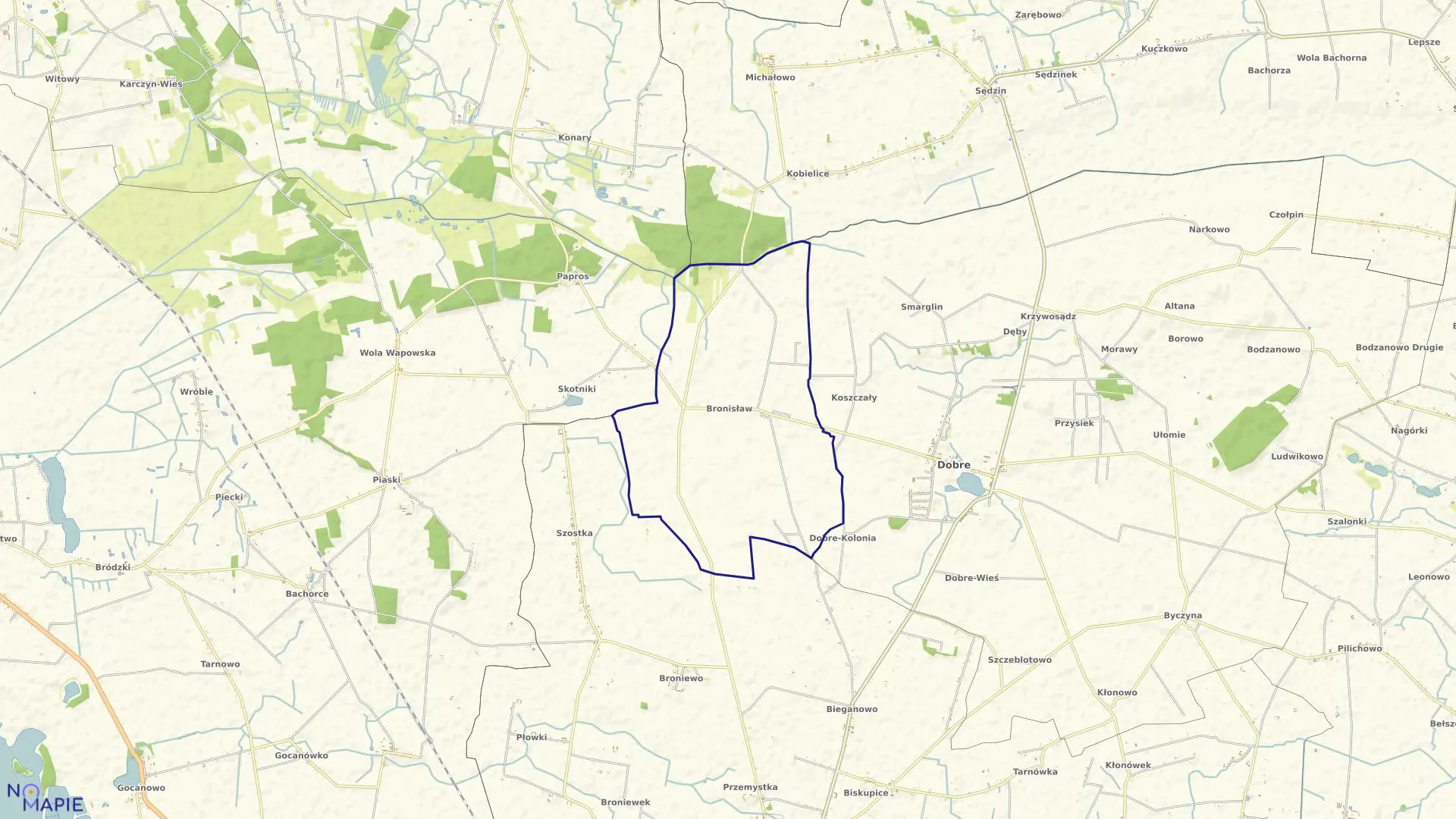 Mapa obrębu BRONISŁAW w gminie Dobre