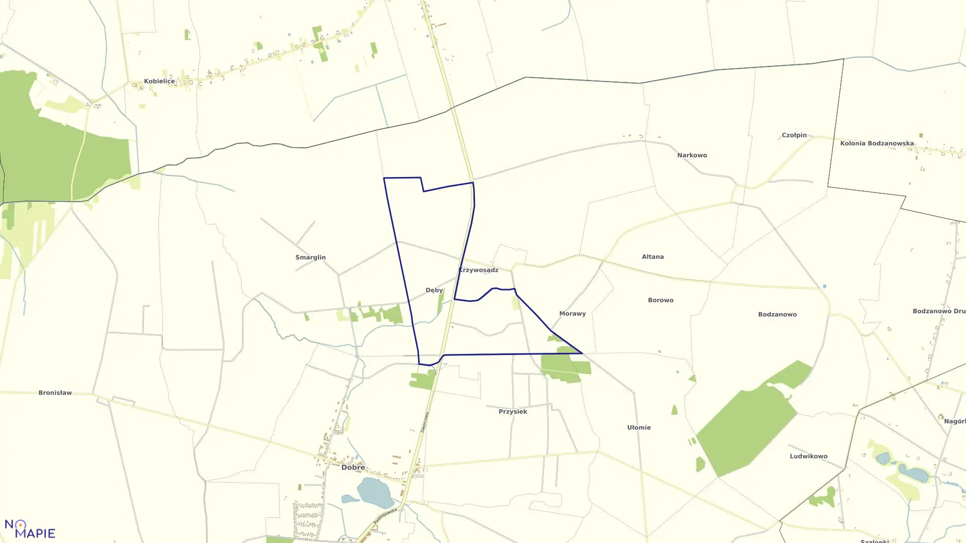 Mapa obrębu DĘBY w gminie Dobre